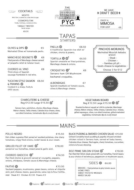 Graphic Design - Menu Design Dublin