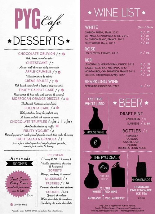 Menu Design - Pyg Cafe