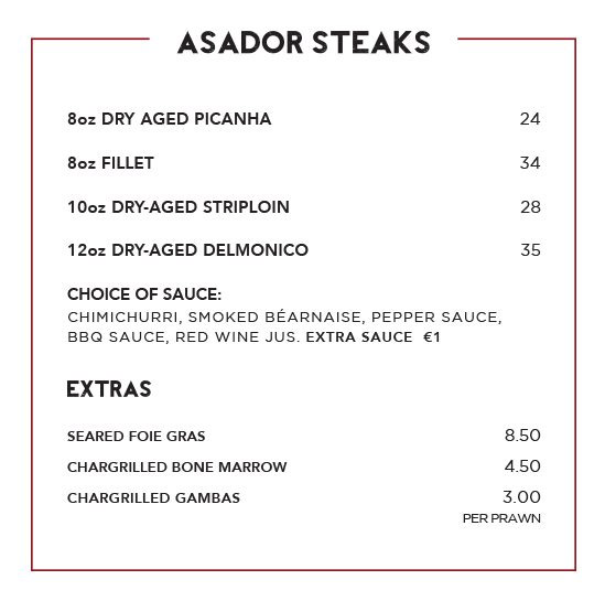 Menu Design Ireland - Asador Restaurant